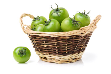 Green tomatoes on white background