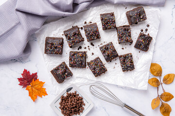 A chocolate brownie is a square or rectangular chocolate baked confection. it is a Homemade...