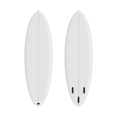 Surfboard Mockup Isolated on White Background, Front and Back View. Vector Illustration