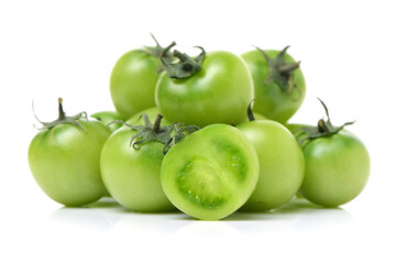 Green tomatoes on white background