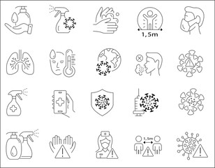 Simple Set of Coronavirus Protection Related illustrator Line Icons.