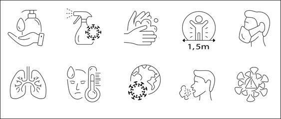 Obraz premium Simple Set of Coronavirus Protection Related illustrator Line Icons.