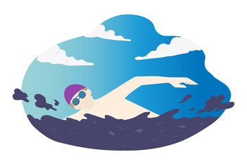 hand drawing man swimming alone