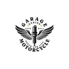vintage garage motorcycle logo design,monochrome,emblems,icon,automotive vector template