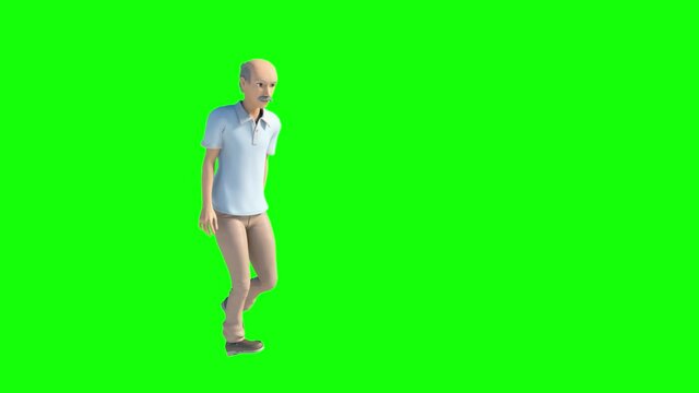 retired elderly man goes walking render loop 3d