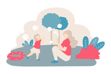 happy family mother with daughter playing in park