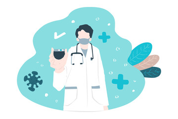 draw of a doctor wearing mask showing test covid19