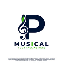 Letter P with Music Key Note Logo Design Element. Usable for Business, Musical, Entertainment, Record and Orchestra Logos