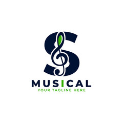 Letter S with Music Key Note Logo Design Element. Usable for Business, Musical, Entertainment, Record and Orchestra Logos