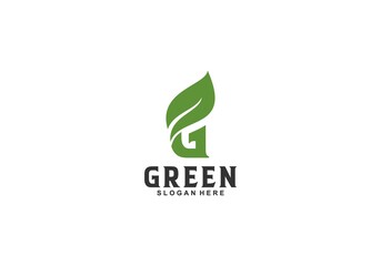green logo with unique leaf-shaped letter g