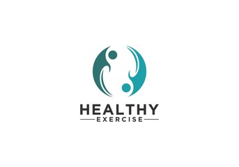 logo for healthy exercise with illustration of two people doing healthy exercise