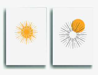 Solar symbol . Vector illustration . Vintage sun logo . Minimal design element . Abstract geometric shape . Sunburst .