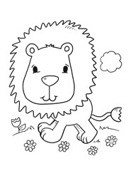 Lion Animal Safari Mignon Coloriage Livre Page Illustration Vectorielle Art