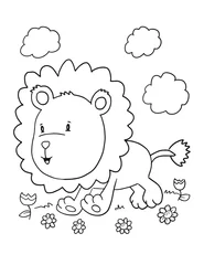 Papier Peint photo autocollant Dessin animé Mignon Animal Safari Lionceau Livre Coloriage Page Illustration Vectorielle Art