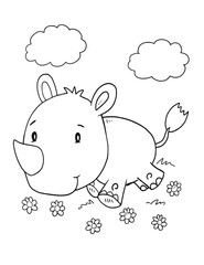 Rhinocéros Animaux Safari Mignon Coloriage Livre Page Illustration Vectorielle Art