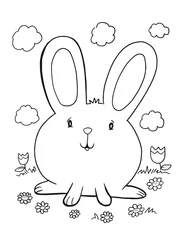Schilderijen op glas Schattige Happy Easter Bunny Rabbit Kleurplaat Vector Illustratie Art © Blue Foliage