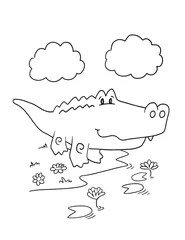 Photo sur Plexiglas Dessin animé Mignon Alligator Safari Animal Coloriage Page Illustration Vectorielle Art
