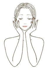 ビューティー　スキンケアする女性のイラストレーション
