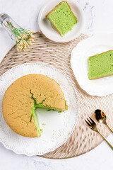 A chiffon cake or kue chiffon (in indonesia) is a very light cake made with vegetable oil, eggs,...