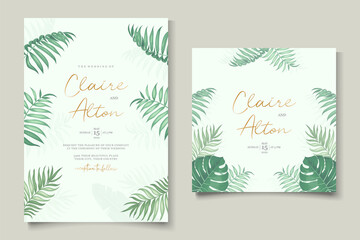 Fototapeta na wymiar Tropical themed wedding invitation template design