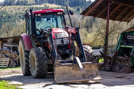 Dirty Zetor tractor at a farm in Hrcava used for agricultural purposes