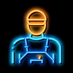 tile stacker worker neon light sign vector. Glowing bright icon tile stacker worker sign. transparent symbol illustration