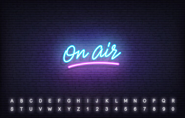 On Air neon template. Glowing neon lettering On Air sign