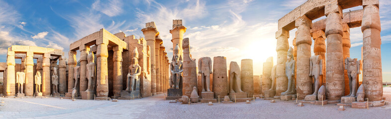 Ancient Luxor Temple view, sunset panorama, Egypt - obrazy, fototapety, plakaty
