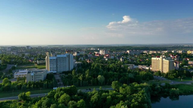 Aerial video of the city of Truskavets, Ukraine