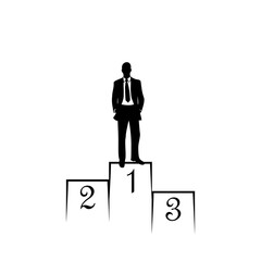 Winners business man on award pedestal icon isolated on white background