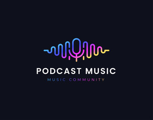 Obraz premium podcast music wave equalizer logo design