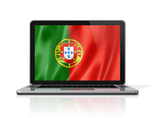 Portuguese flag on laptop screen isolated on white. 3D illustration