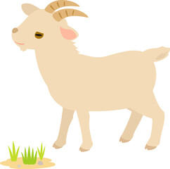 横から見た角のあるヤギ