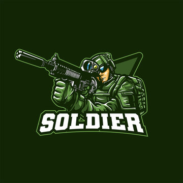 Soldier with riffle mascot logo illustration