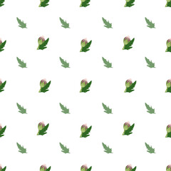 Seamless Pink flower and green leaves pattern on green background. Beautiful wallpaper Green leaves on branch concept nature Vector Illustration.