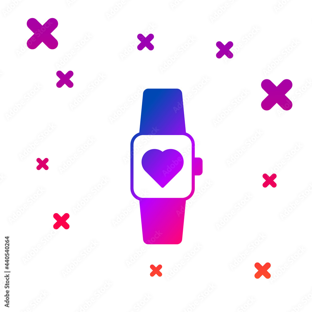 Poster color smart watch showing heart beat rate icon isolated on white background. fitness app concept. gr