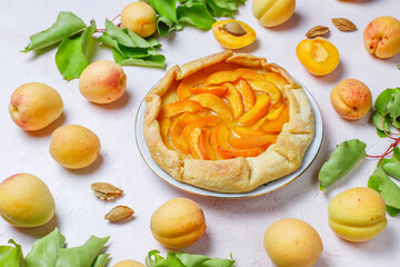 Delicious homemade galette with ripe apricots.