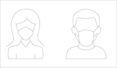 wearing a mouth mask, woman man illutraitor