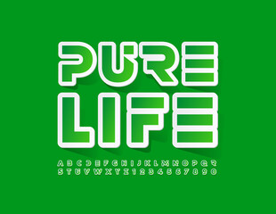 Vector Stylish Emblem Pure Life. Trendy Original Font. Set of sticker Alphabet Letters and Numbers