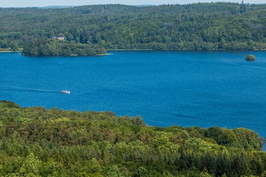 Lake view from Himmelbjerget, Beautiful blue lake, Green forest, Panoramic view,