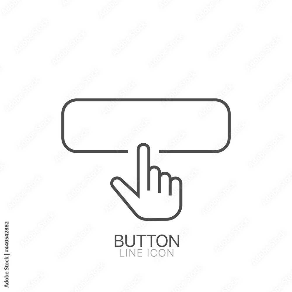 Poster finger pressing square shape button outline vector icon cursor pointer symbol, logo illustration.