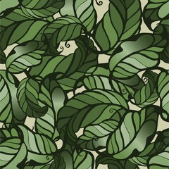 Seamless green leaves pattern, vector illustration.