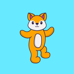 Obraz na płótnie Canvas Cute fox is dancing. Animal cartoon concept isolated. Can used for t-shirt, greeting card, invitation card or mascot. Flat Cartoon Style