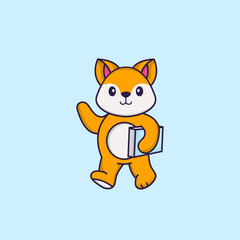 Cute fox holding a book. Animal cartoon concept isolated. Can used for t-shirt, greeting card, invitation card or mascot. Flat Cartoon Style