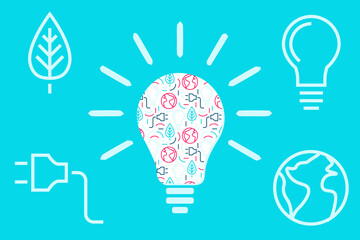 Ecologic environment energy concept illustration. Light bulb with green energy symbols. Sustainable natural energy. Inspirational and innovative energy concept template. 