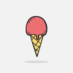 Hand drawn Ice cream icon Design Template. Illustration vector graphic. doodle ice cream print. Perfect for for cafe menu, card, birthday card decoration.