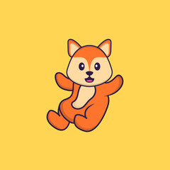 Cute fox is flying. Animal cartoon concept isolated. Can used for t-shirt, greeting card, invitation card or mascot. Flat Cartoon Style