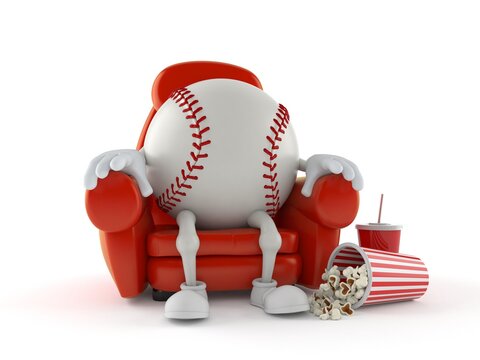 Baseball character sitting in the cinema