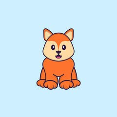 Cute fox is sitting. Animal cartoon concept isolated. Can used for t-shirt, greeting card, invitation card or mascot. Flat Cartoon Style