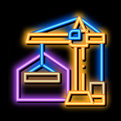cargo crane neon light sign vector. Glowing bright icon cargo crane sign. transparent symbol illustration